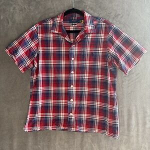 Polo Ralph Lauren Plaid Shirt Mens M Red Cotton Classic Fit Short Sleeve Pocket